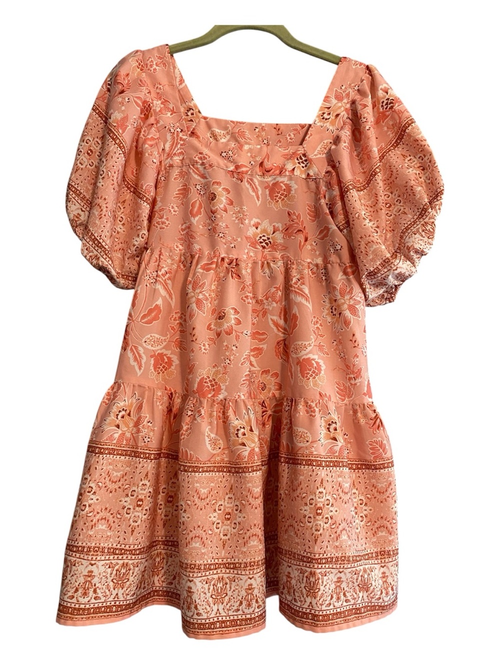 Band of the Free Babydoll Floral Puff-Sleeve Mini Dress in Peach Pink Sz XS